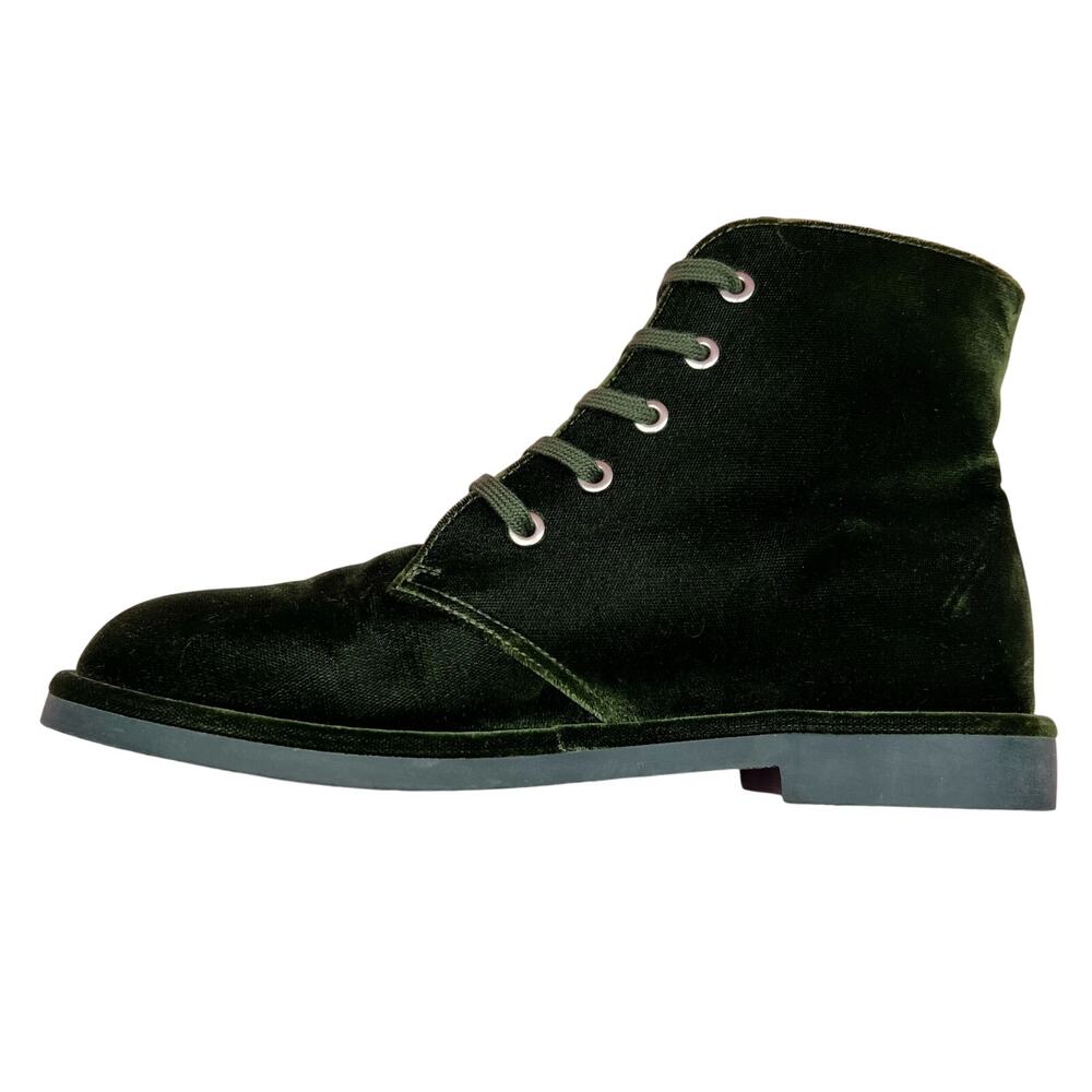 CHANEL Interlocking CC Logo Velvet Lace-Up Boots EU 38 US 8 Green Ankle Booties - Picture 6 of 16